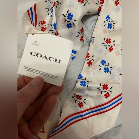 Coach New With Tags Cream Scarf old money quiet luxury pure silk - Picture 3 of 5
